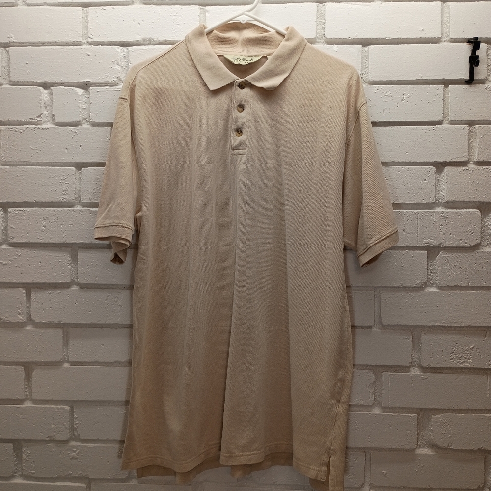 Eddie Bauer Size M/M Polo Shirt Short Sleeve Cream Color 3 Button